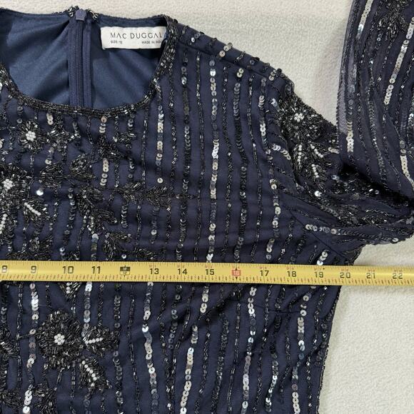 Mac Duggal 93626 Blue Size 12 Embellished Gown High Neck Illusion Long SleeveNWT - Picture 10 of 16